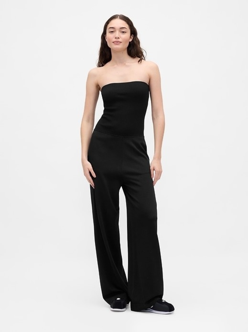 BEIS Strapless Wide-Leg Jumpsuit in Black